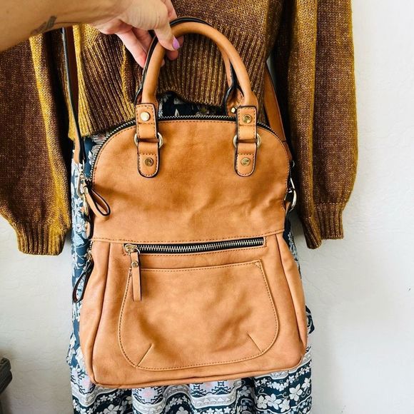 VICI Urban Expressions flap bag camel NWOT long strap and handles 2 way wear cro - Picture 5 of 16